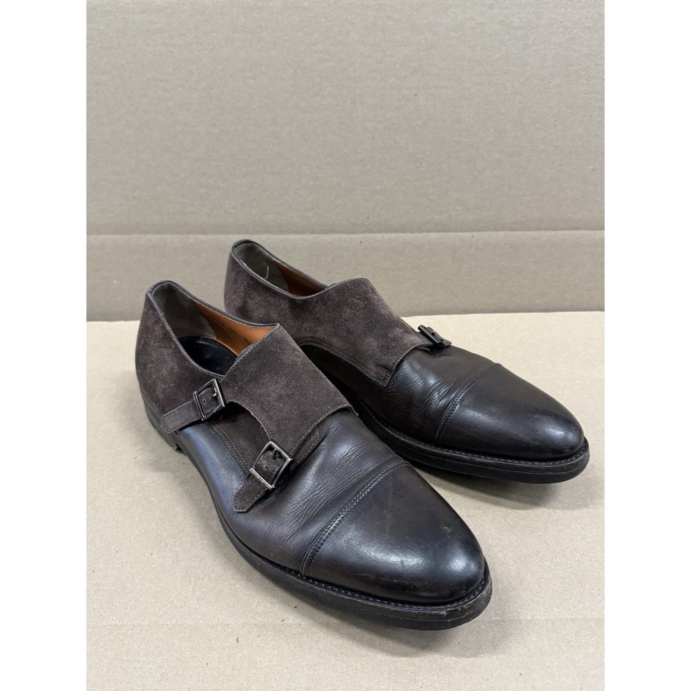 Santoni Goodyear-Welt Brown Calf Suede Double Monk Strap US 11.5 Shoes